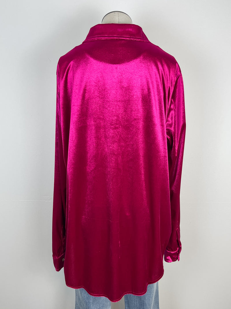 Melanie Velvet Button Down in Magenta