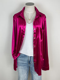 Melanie Velvet Button Down in Magenta