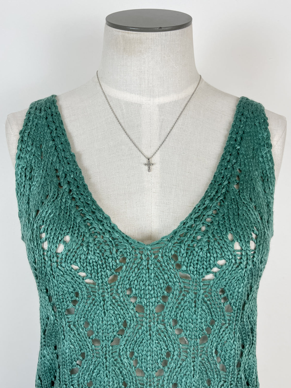 Eloise Crochet Knit Tank in Seafoam