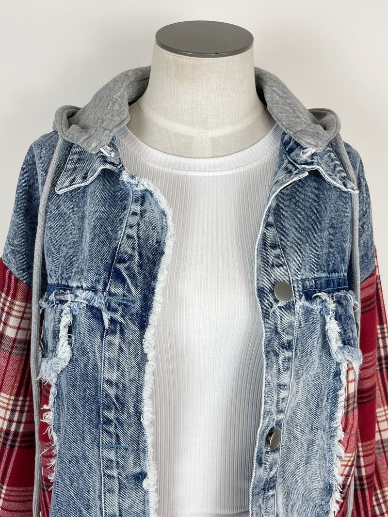 Asher Denim Jacket in Denim/Red