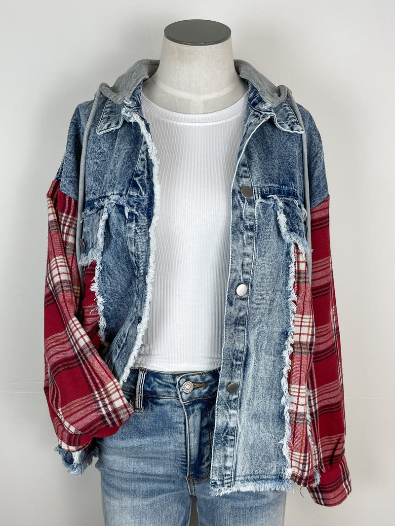 Asher Denim Jacket in Denim/Red