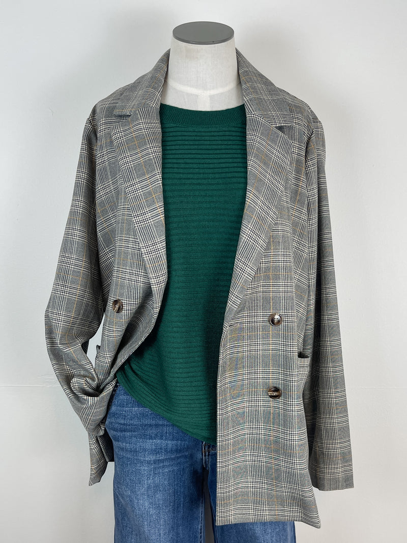Rowan Plaid Double Breasted Blazer in Black/Ivory