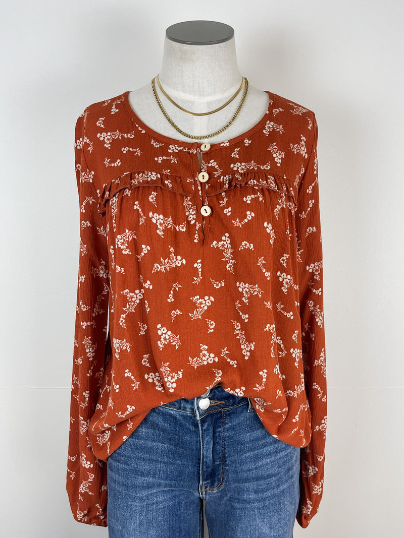 Goldie Floral Blouse in Rust