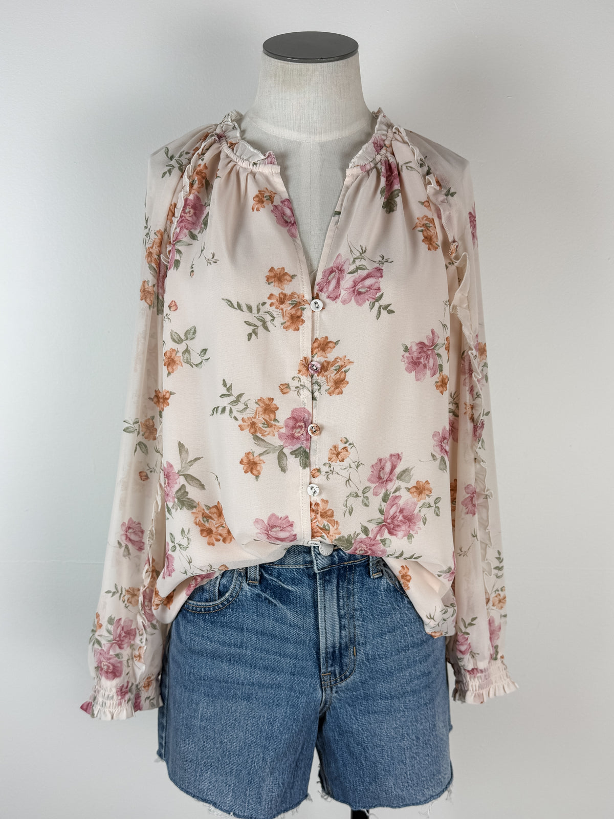 Lulu Floral Blouse in Dusty Rose/Natural