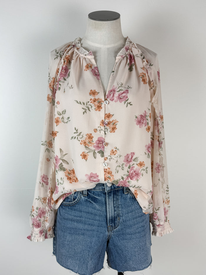Lulu Floral Blouse in Dusty Rose/Natural