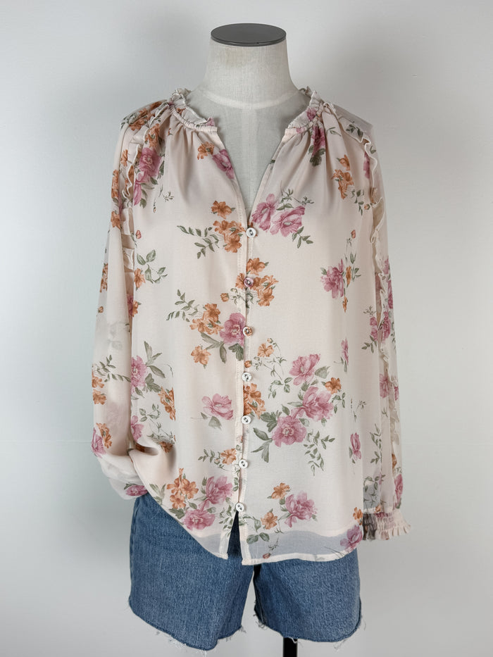 Lulu Floral Blouse in Dusty Rose/Natural
