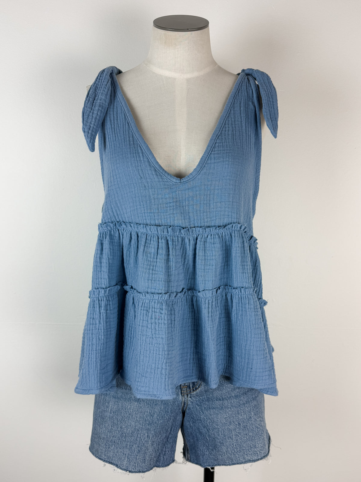 Thea Tie Shoulder Tank in Sky