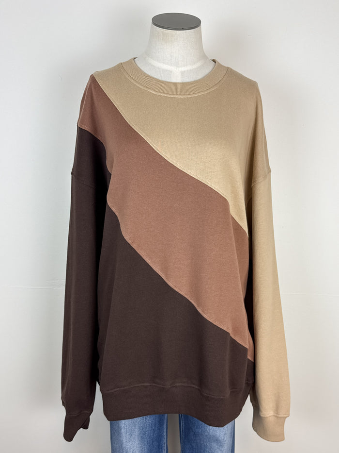 Everly Striped Pullover in Brown