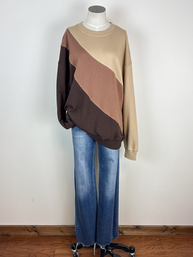 Everly Striped Pullover in Brown
