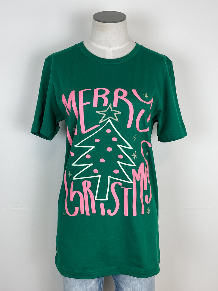 Merry Christmas Tee in Green