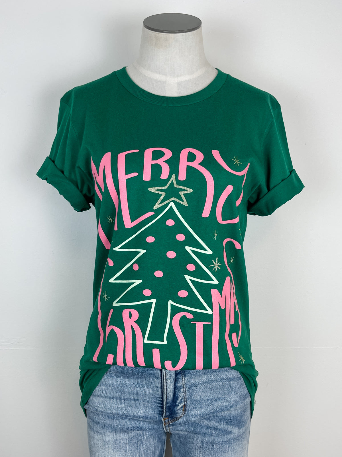 Merry Christmas Tee in Green