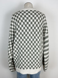 Lyra Oversized Striped and Checkered Sweater in Olive