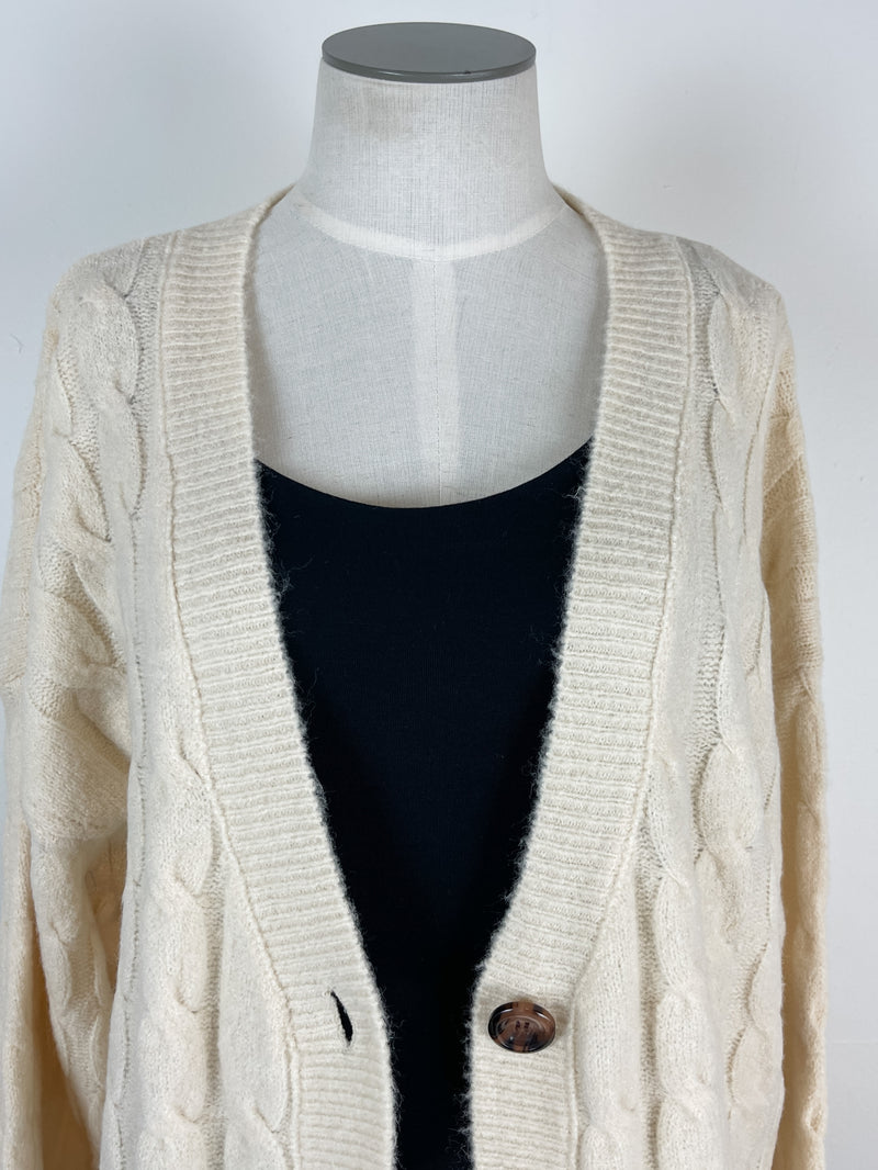 Fable Cable Knit Button Up Cardigan in Cream