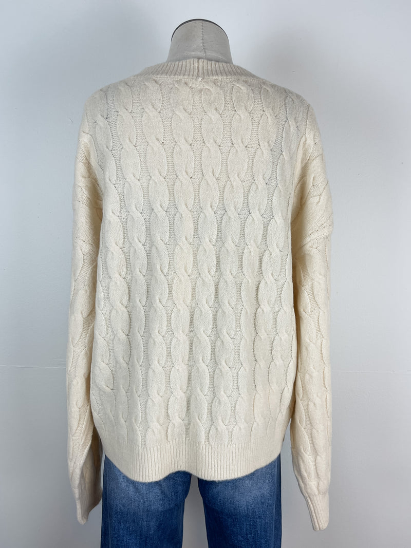 Fable Cable Knit Button Up Cardigan in Cream