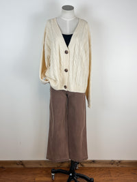 Fable Cable Knit Button Up Cardigan in Cream