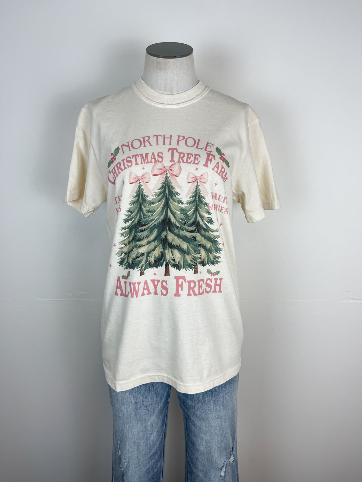 North Pole Christmas Tree Farm Tee in Ivory