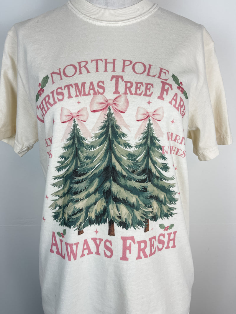 North Pole Christmas Tree Farm Tee in Ivory