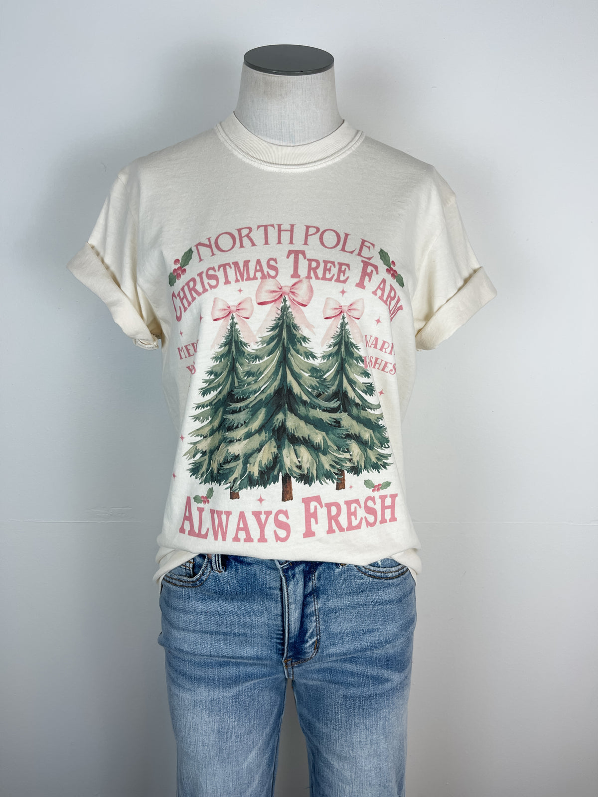 North Pole Christmas Tree Farm Tee in Ivory