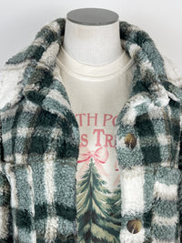 Ivy Sherpa Plaid Jacket in Green/Taupe