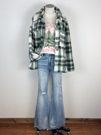 Ivy Sherpa Plaid Jacket in Green/Taupe