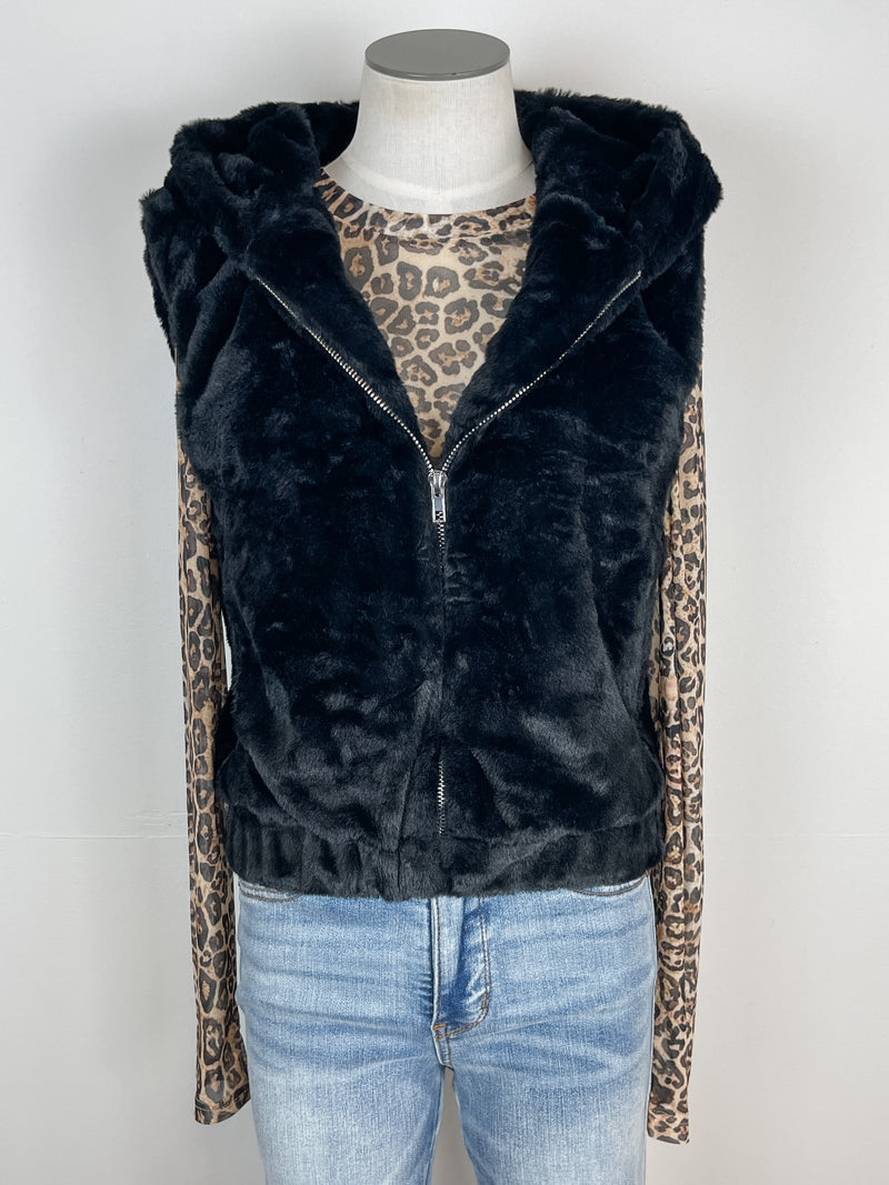 Felicity Hooded Faux Fur Vest