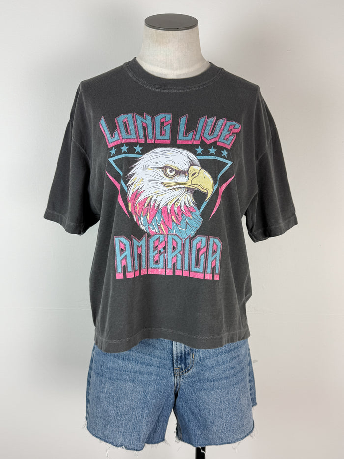 Long Live America Tee in Charcoal