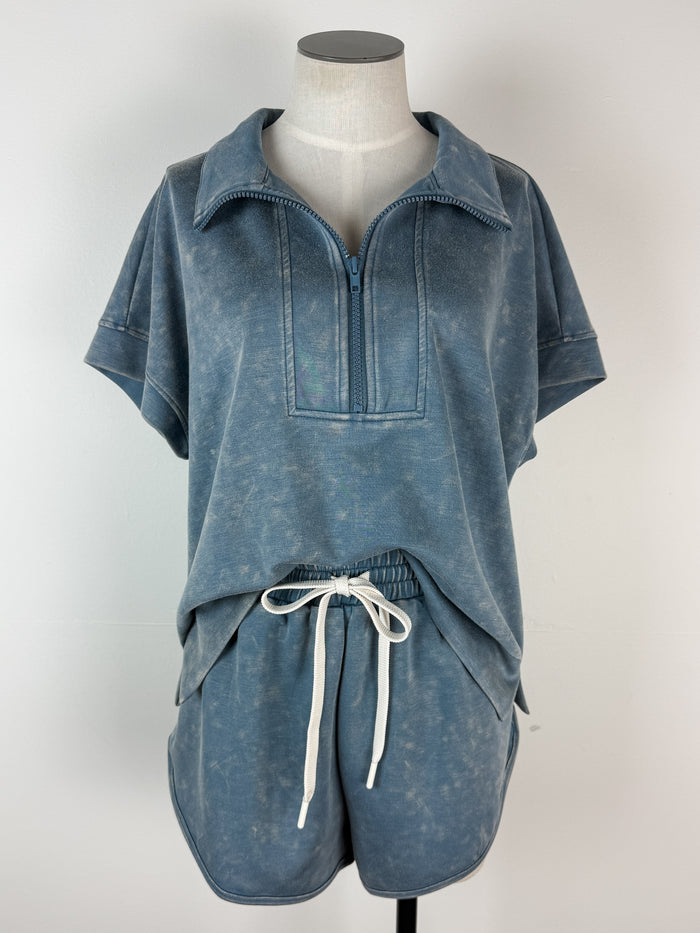 Ari Scuba Top and Shorts Set in Washed Navy