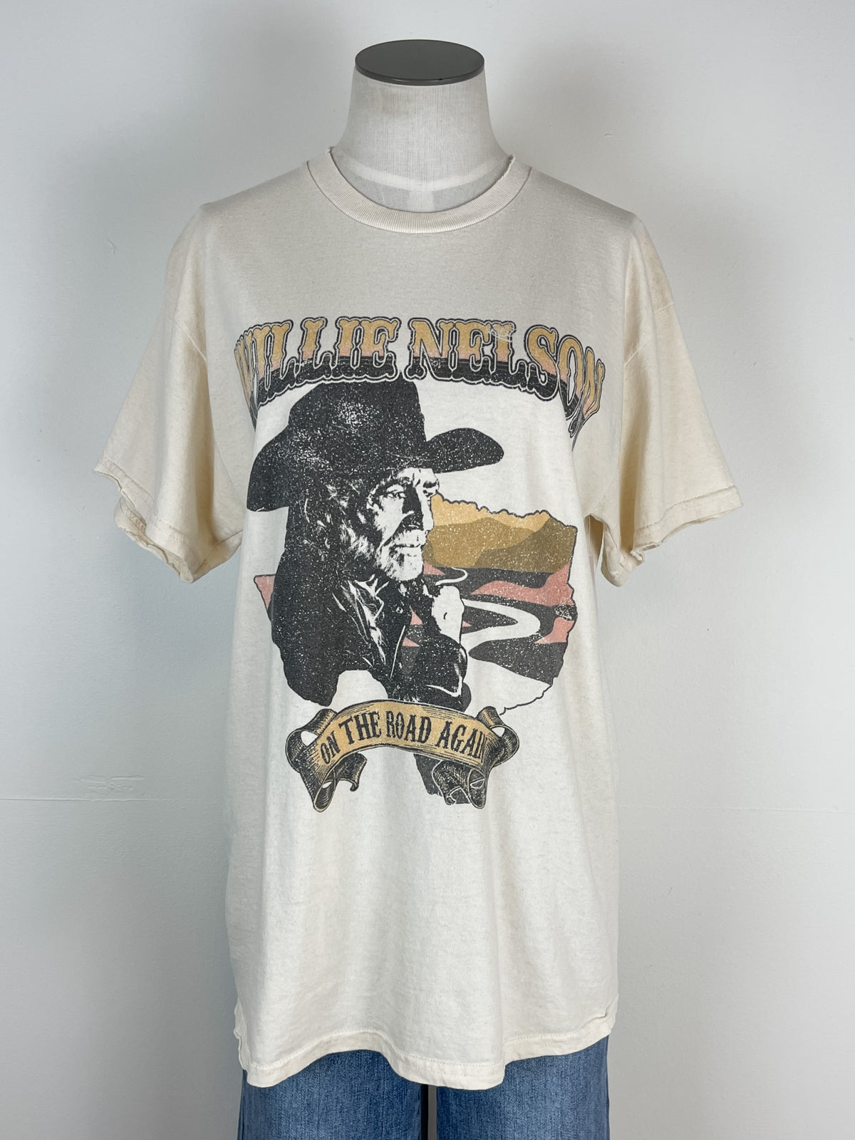 Willie Nelson On The Road Again Tee in Cream