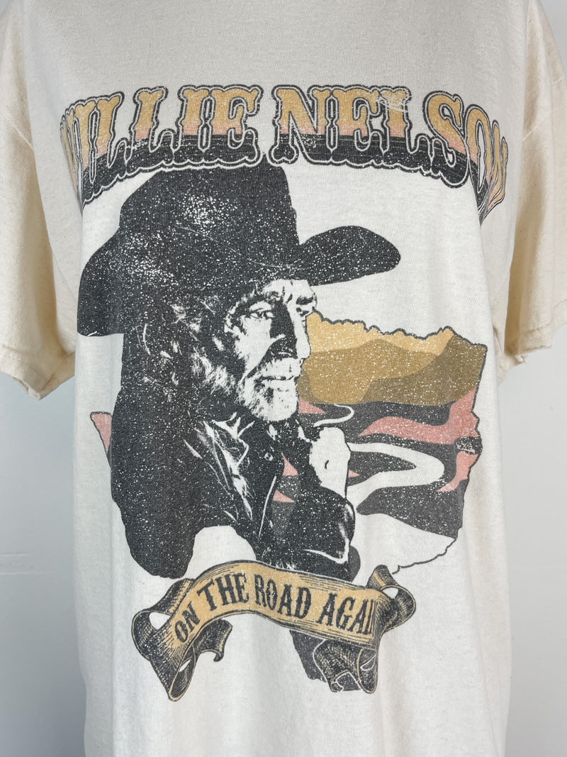 Willie Nelson On The Road Again Tee in Cream