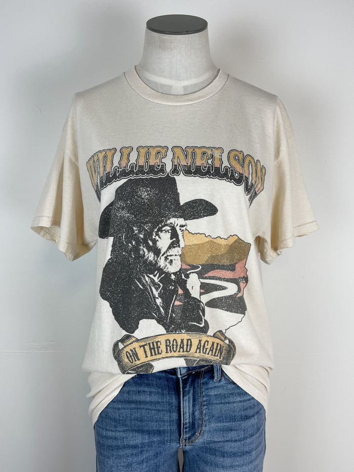 Willie Nelson On The Road Again Tee in Cream