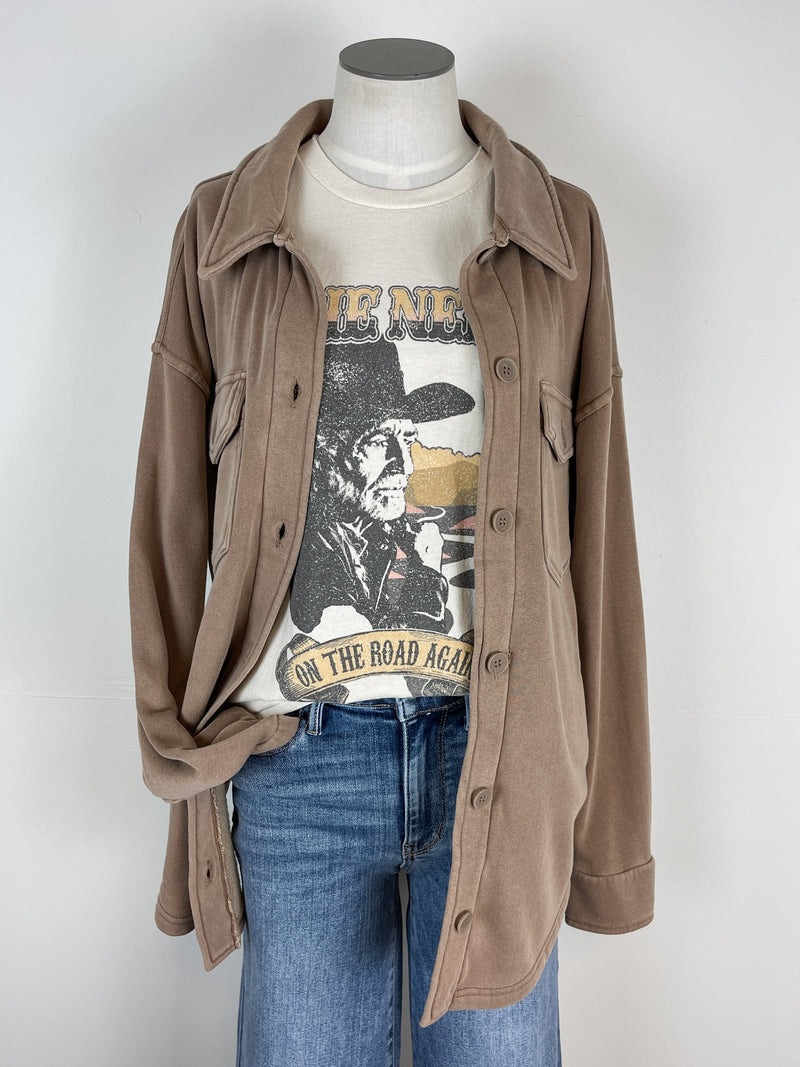 Willie Nelson On The Road Again Tee in Cream