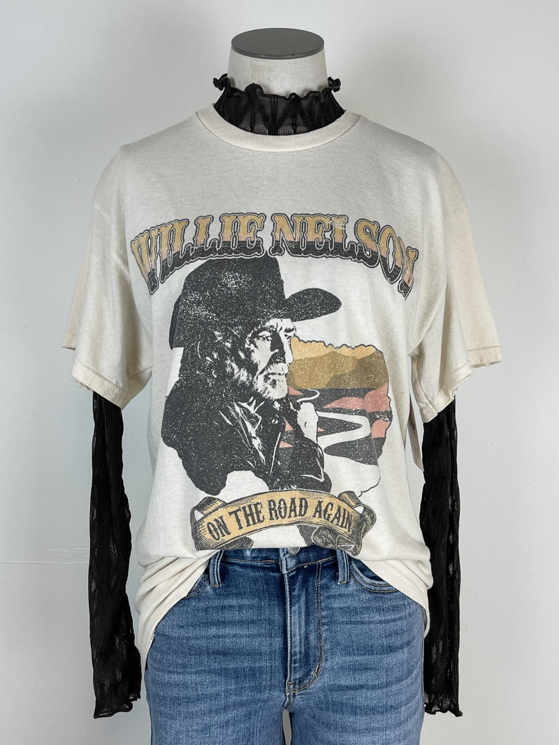 Willie Nelson On The Road Again Tee in Cream