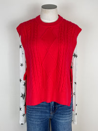 Isabelle Cable Knit Side Tie Sweater Vest in Red