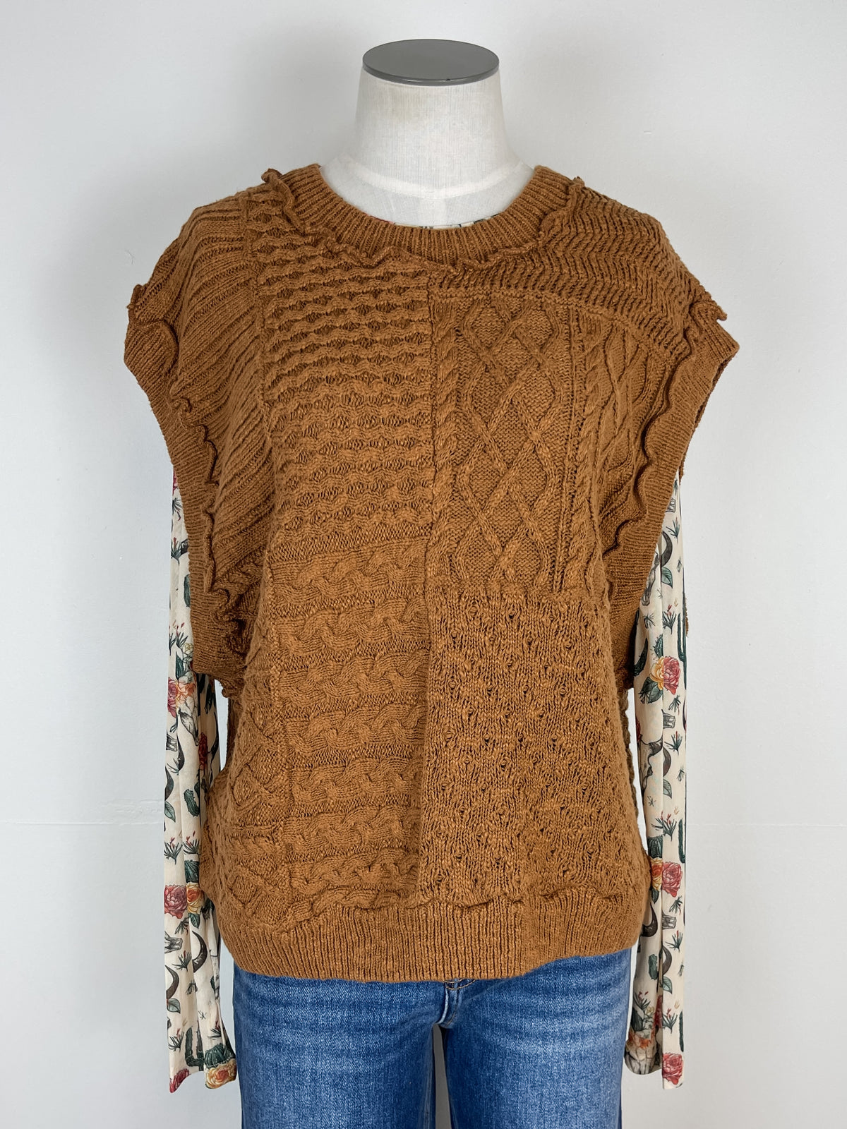 Olivia Cable Knit Sweater Vest in Mocha