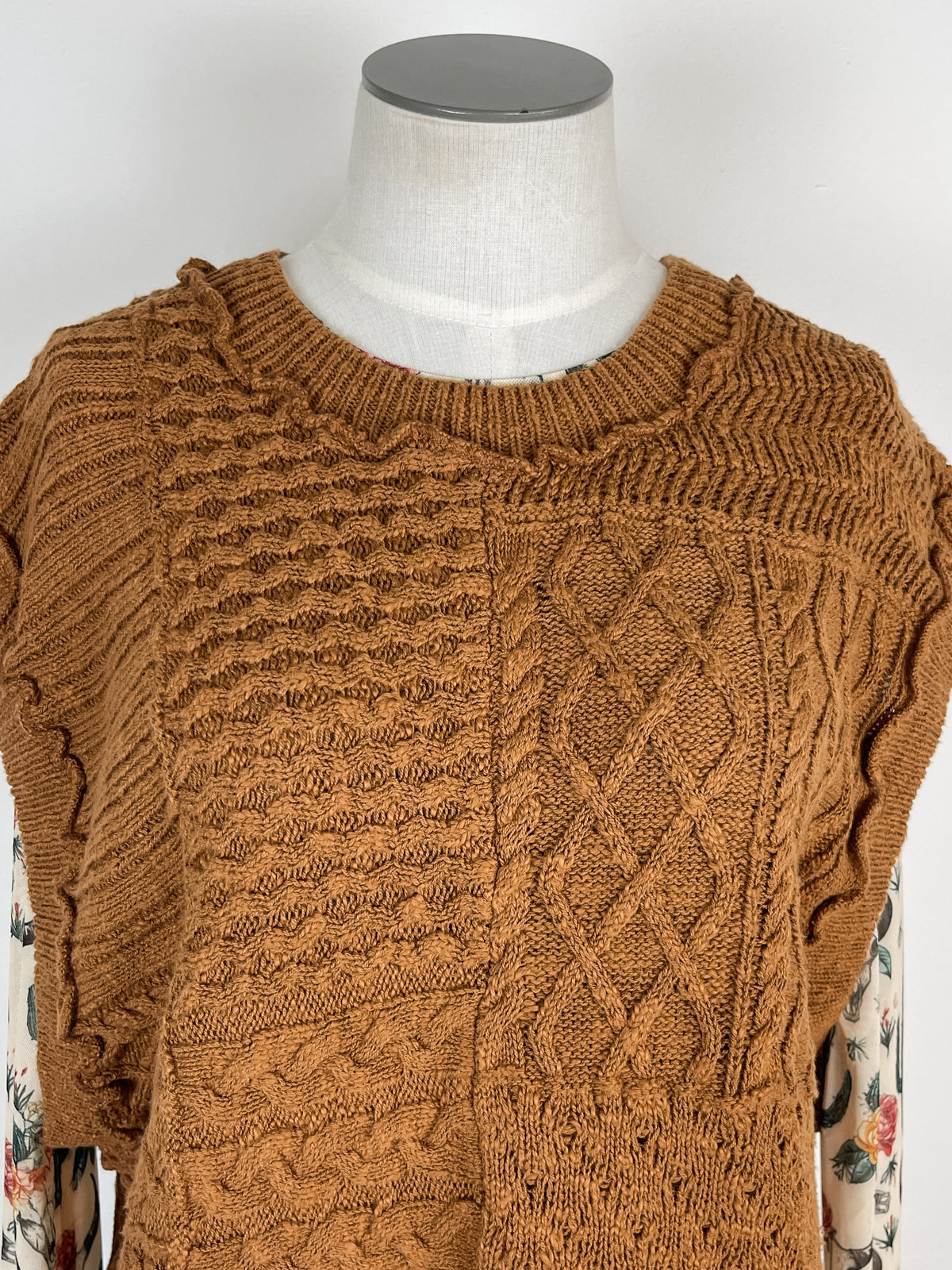 Olivia Cable Knit Sweater Vest in Mocha