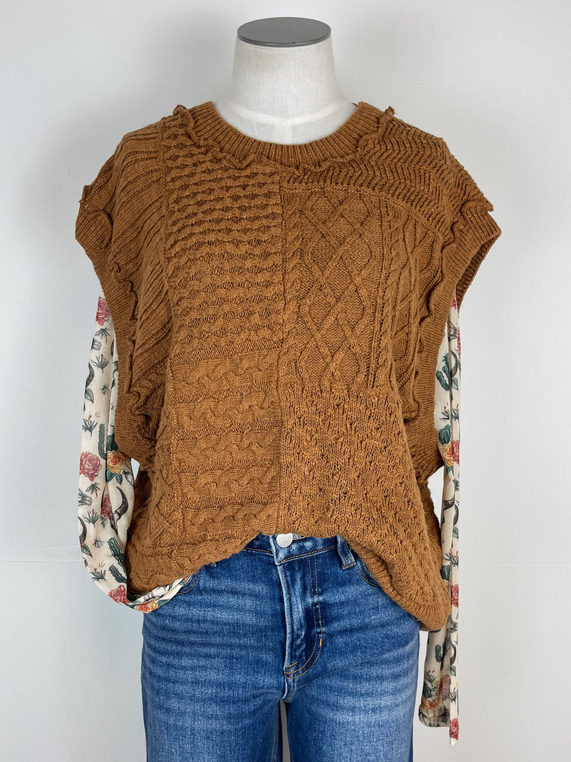 Olivia Cable Knit Sweater Vest in Mocha