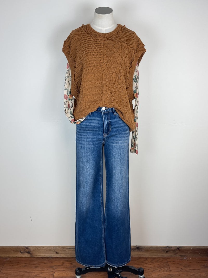 Olivia Cable Knit Sweater Vest in Mocha