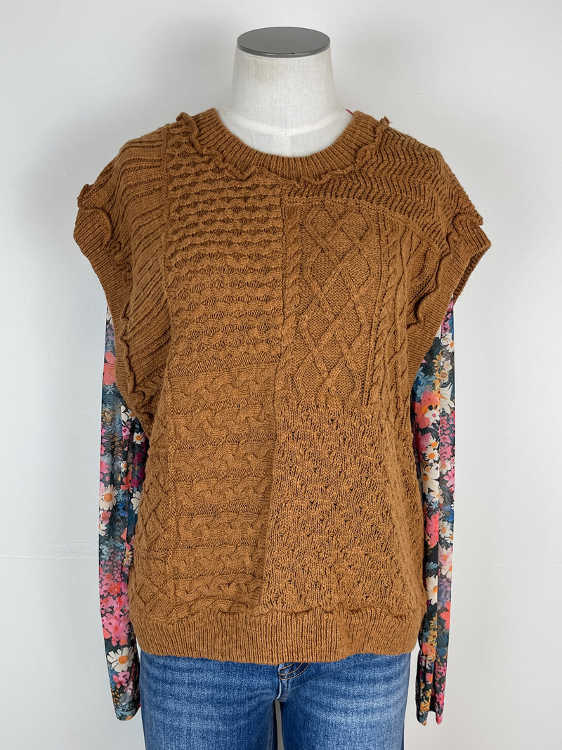 Olivia Cable Knit Sweater Vest in Mocha