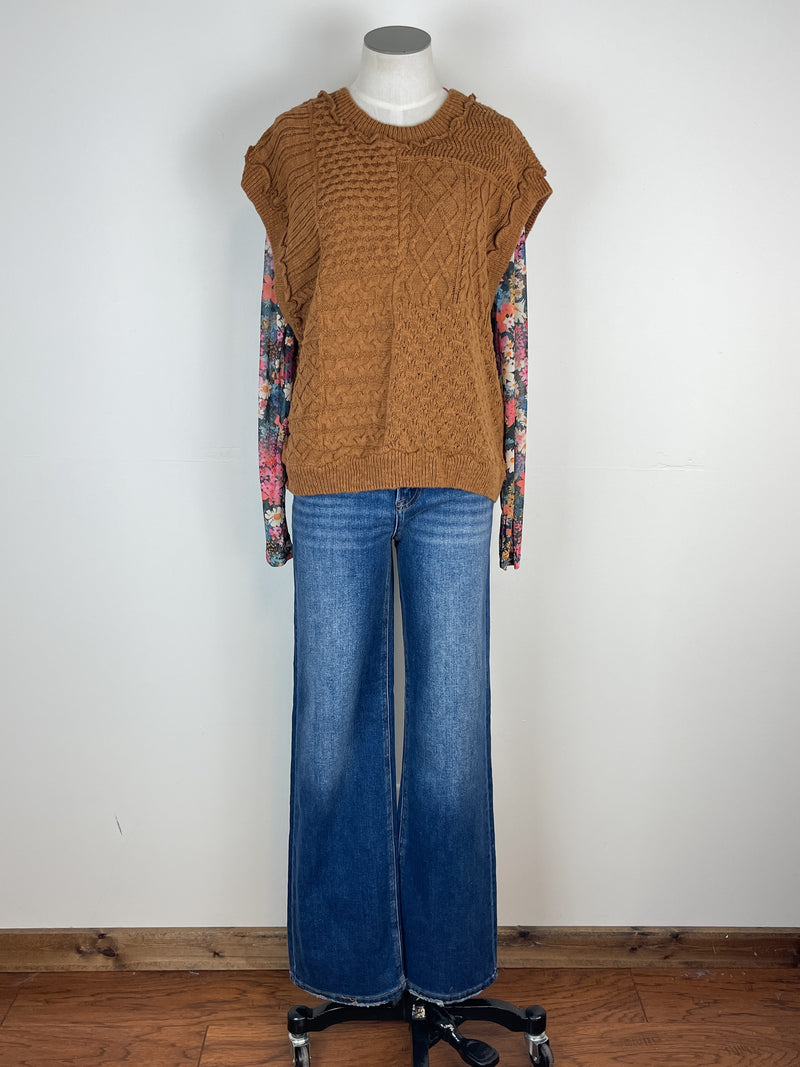 Olivia Cable Knit Sweater Vest in Mocha