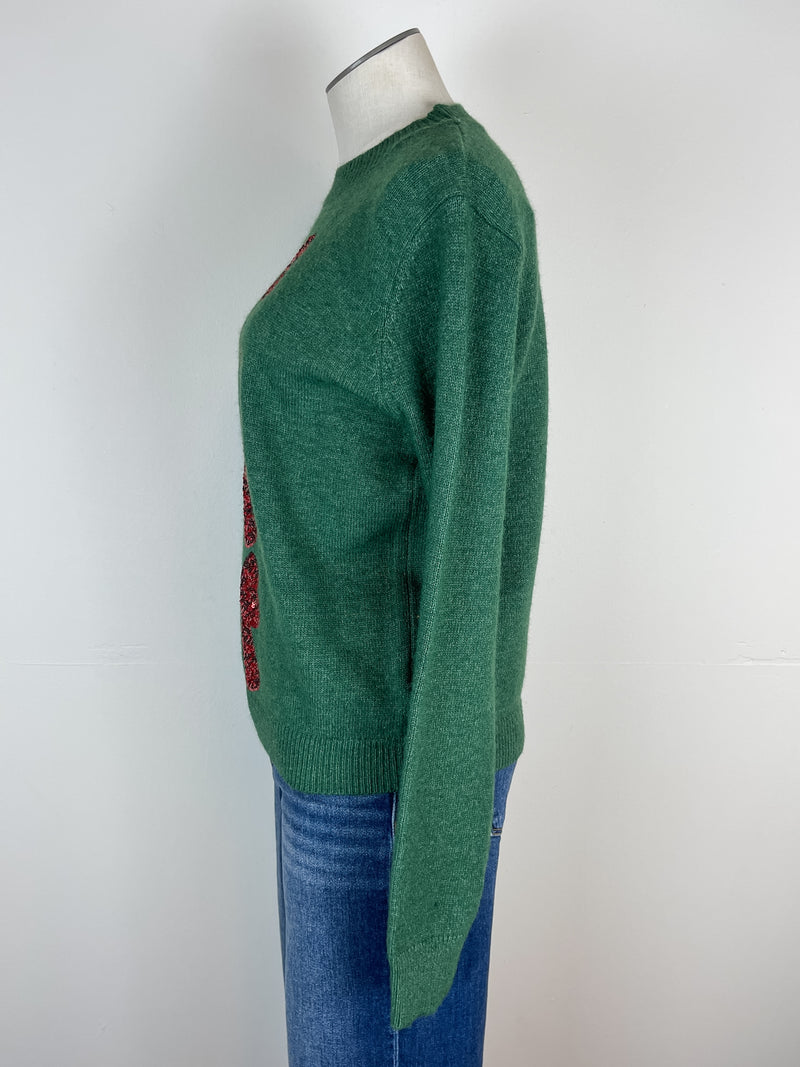 Sophia Sequin Bow Sweater in Green/Red