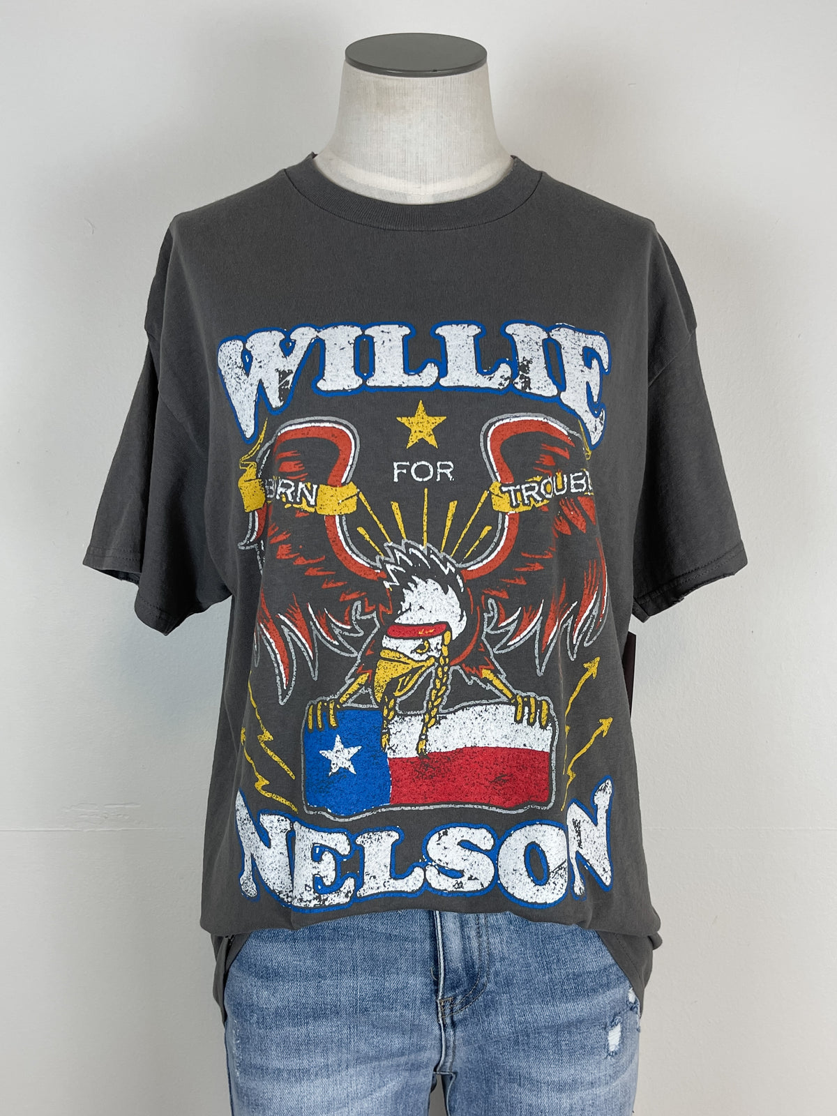 Willie Nelson Born for Trouble Tee in Dark Grey