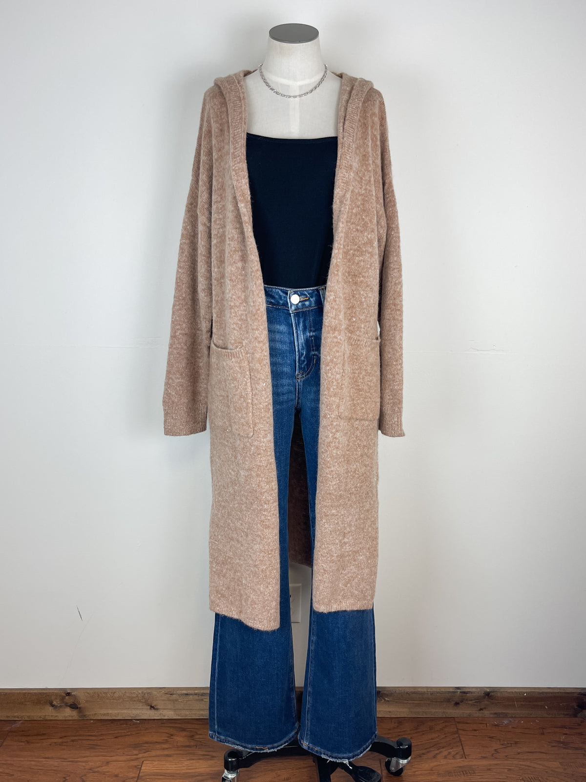 Eliza Long Hooded Cardigan in Latte