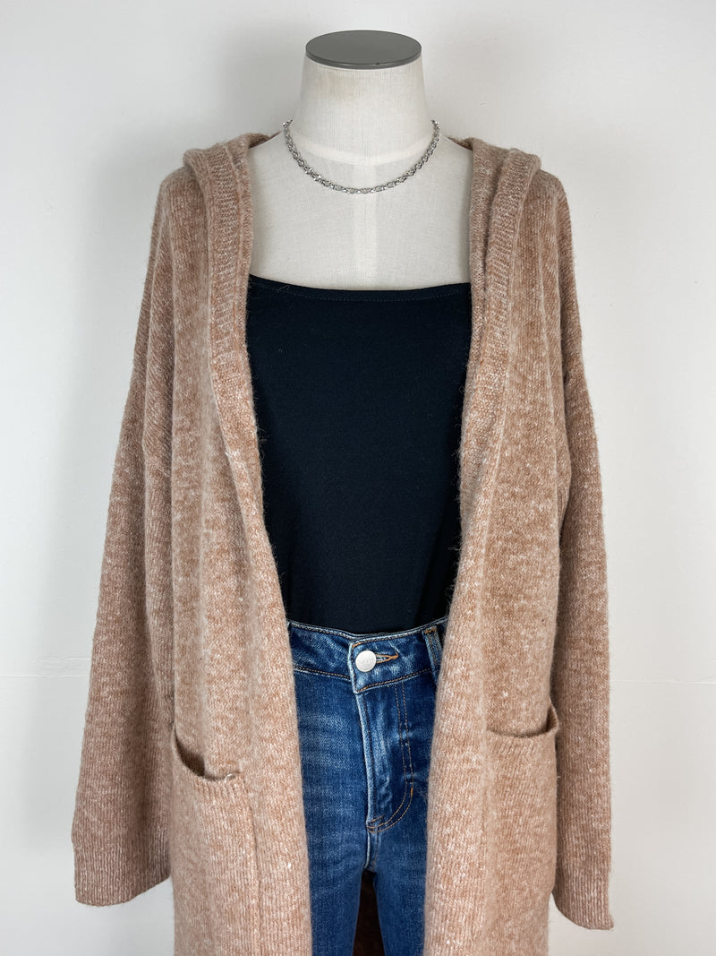 Eliza Long Hooded Cardigan in Latte