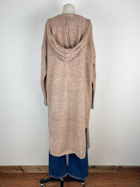 Eliza Long Hooded Cardigan in Latte