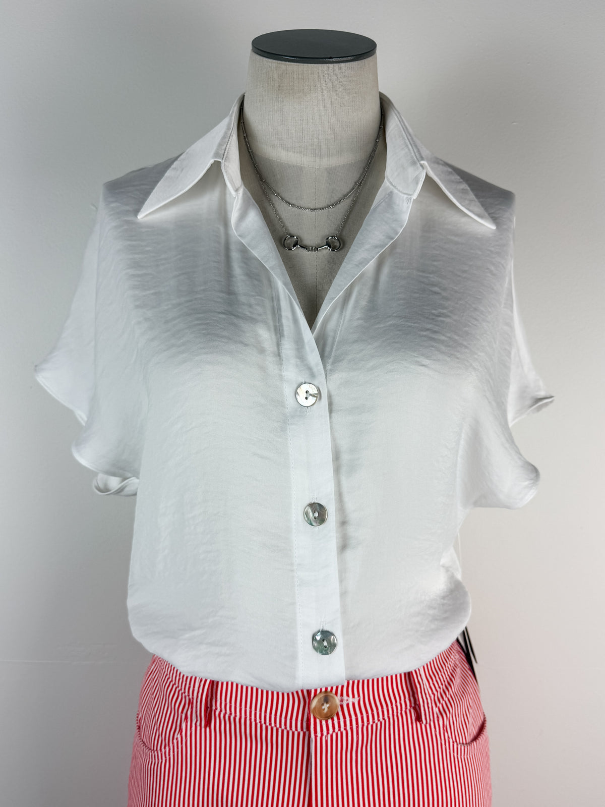 Drew Basic Button Up Blouse in Off White