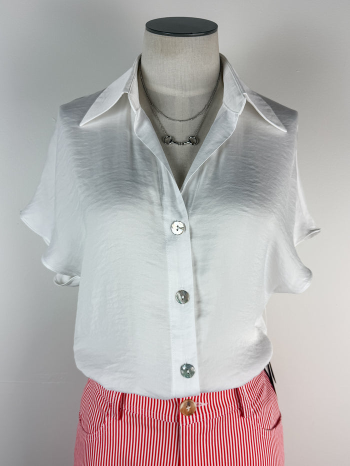 Drew Basic Button Up Blouse in Off White