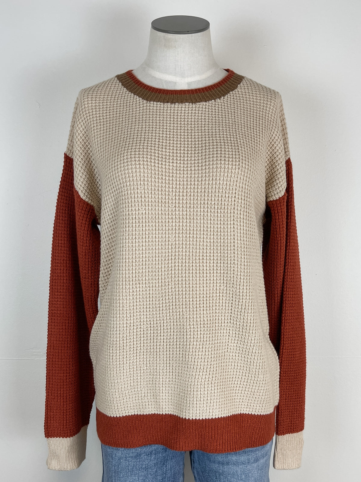 Ann Color Block Thermal Sweater in Almond/Rust