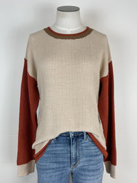 Ann Color Block Thermal Sweater in Almond/Rust