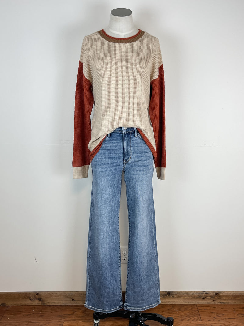 Ann Color Block Thermal Sweater in Almond/Rust