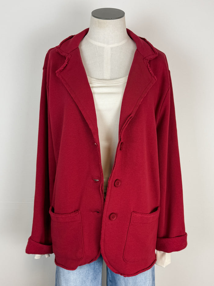 Hannah Raw Edge Blazer in Garnet Red